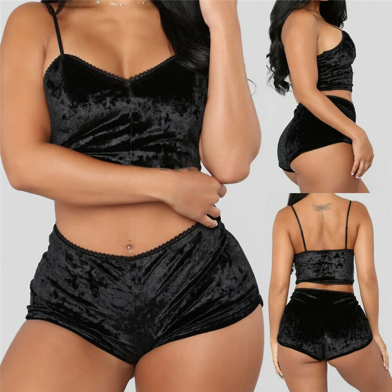 Лидер продаж Модный женский Бархатный комплект из 2 предметов сексуальные