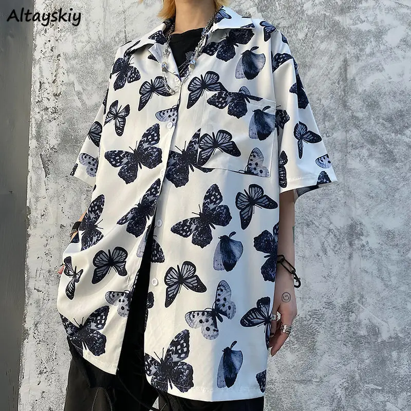 

Basic Jackets Women Short Sleeve Summer Thin Printed Harajuku Leisure Loose Street BF Ulzzang Ins Vintage All-match Chic Stylish