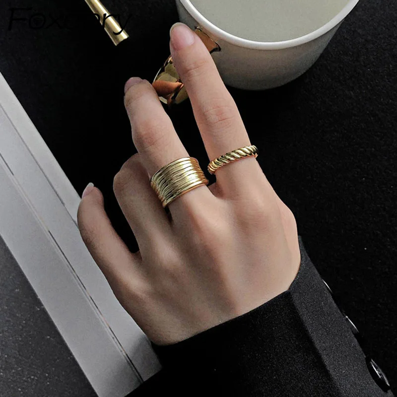 

Evimi INS Fashion 925 Stamp Silver Rings for Women France Gold Plated Simple Geometric Vintage Elegant Party Jewelry Gifts