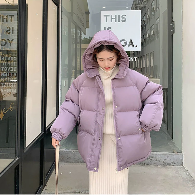 

Women Short Jacket Winter Thick Hooded Cotton Padded Coats Female Korean Loose Puffer Parkas down jacket female 2021