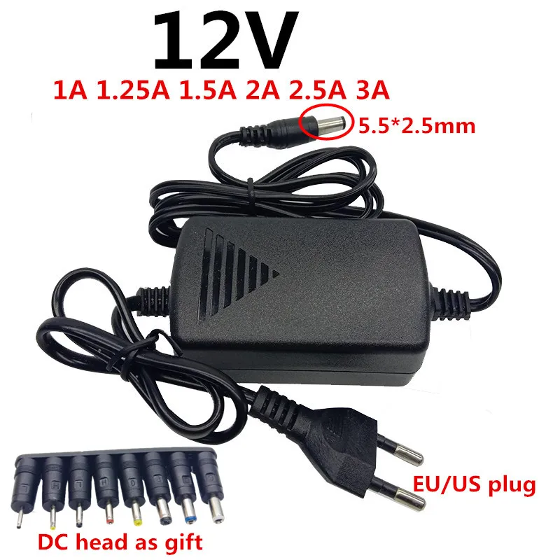 Адаптер питания DC 12V 1A 1.25A 1250mA 1.5A 1500mA 2A 2.5A 2500mA 3A DC 12V Volt источник питания Переключение 220V на 12V светодиодный светильник