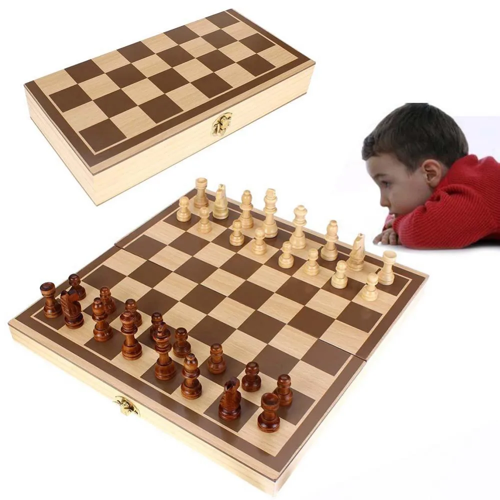 Винтаж древесины штук Набор для игры в шахматы складные шахматная доска