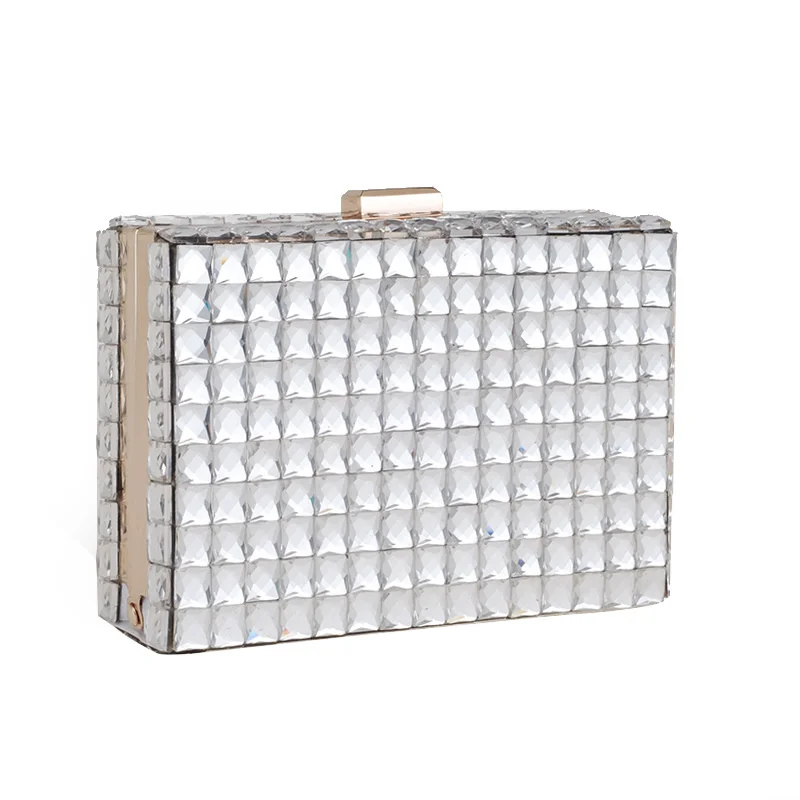 

New Luxury New Korean Dinner Party Bag Glass Diamond Dress Bag Elegant Square Versatile Chains Fashion Designer Women's Hand Bag