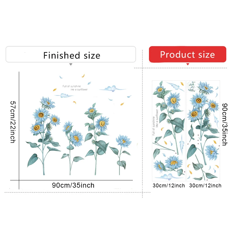 Blue Sunflower Wall stickers for Living room Bedroom Sofa Background Decor Vinyl PVC Decals Art Murals Home Decoration | Дом и сад