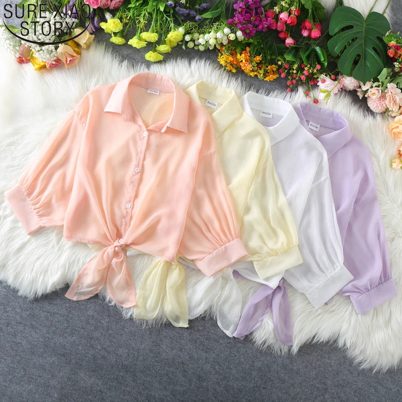 

Sunscreen Summer Shirt Women Loose Chiffon Shirts Blouses Loose Women Tops Bow Cardigan Casual Thin Clothes Blusas 13343