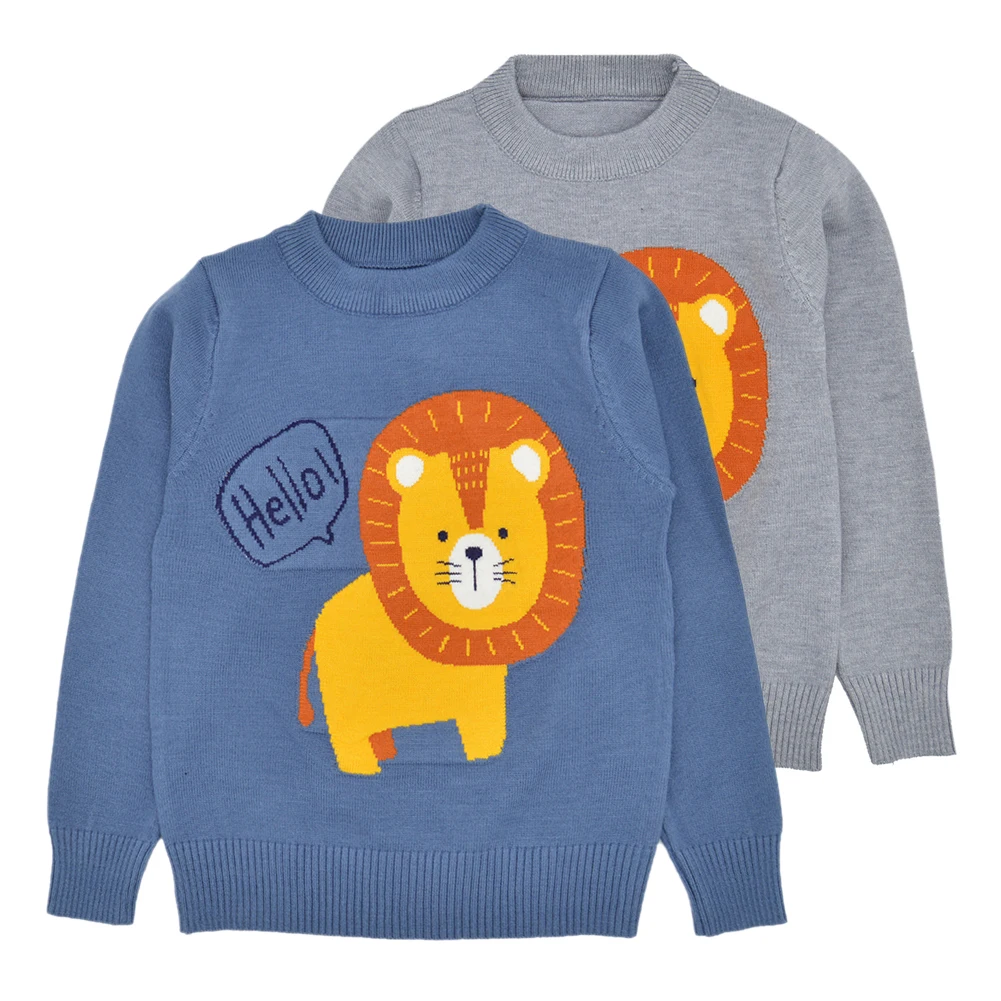 

Детский свитер в рубчик для мальчиков на осень и зиму, базовые свитера с мультяшными животными, пуловеры с круглым вырезом и длинным рукавом...