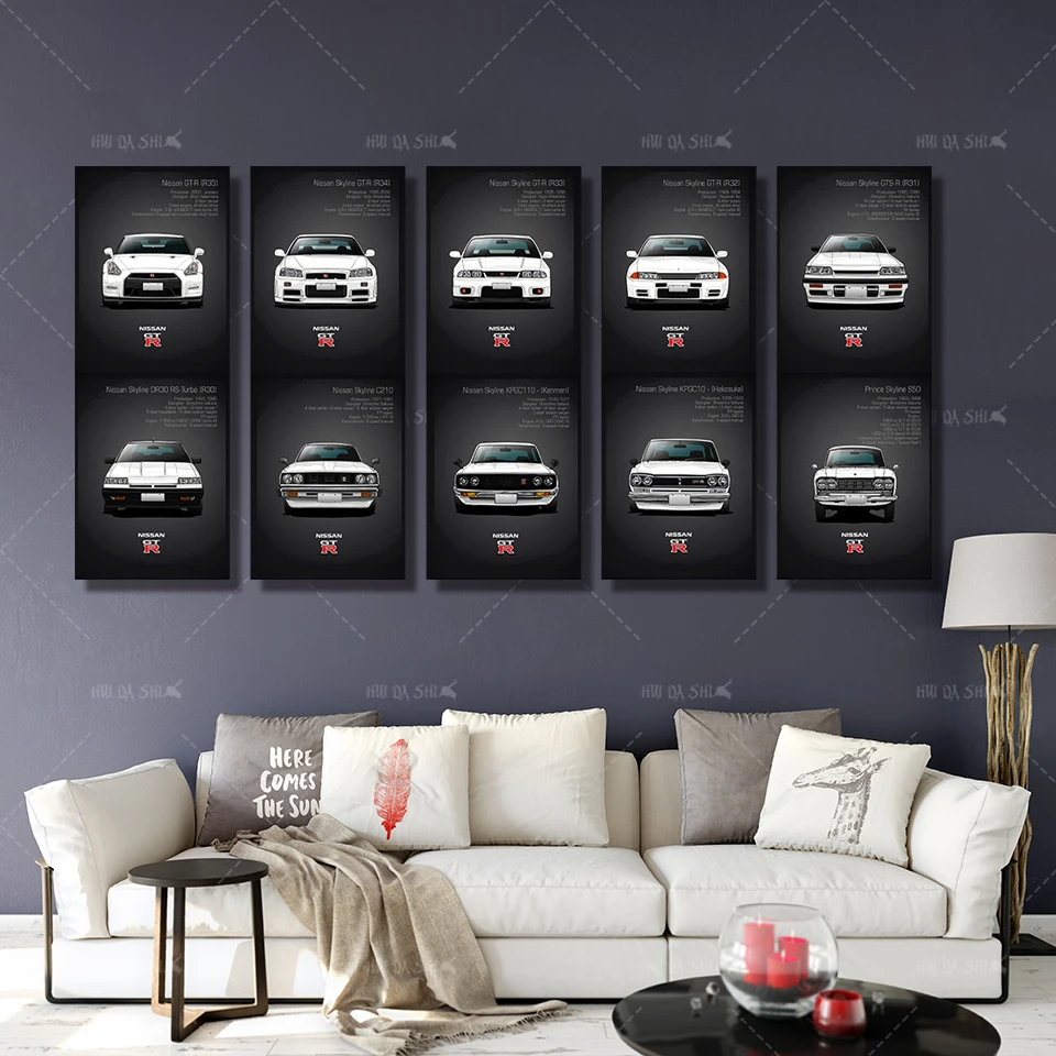 Настенная Картина на холсте HD печать работа 5 шт. классический ретро Nissan Skyline GTR автомобильные картины прикроватные домашние Декоративные плакаты