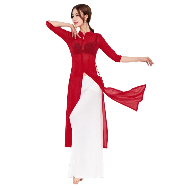 2019 Adult Lady women Belly Dance Costume Oriental bellydance Practice 2pcs set Long top+ Wide leg Pants Bellydancing Wear | Тематическая