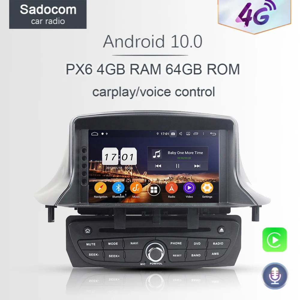 Автомобильный DVD плеер PX6 1 din TDA7851 Android 10 0 для Renault Megane III Fluence 2009 2016 4 Гб ОЗУ Glonass
