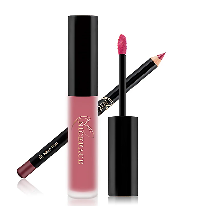 12 цветов Матовая жидкая помада для губ + бархатный карандаш водостойкий стойкий