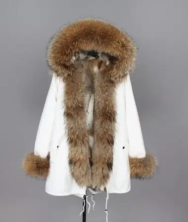 4 rabbit fur liner Натуральная меховая белая хлопковая куртка зимняя женская меховая куртка парка подкладка из натурального кроличьего меха с лисьим меховым воротником с планкой добавляют манжеты - Цвет: 4 rabbit fur liner