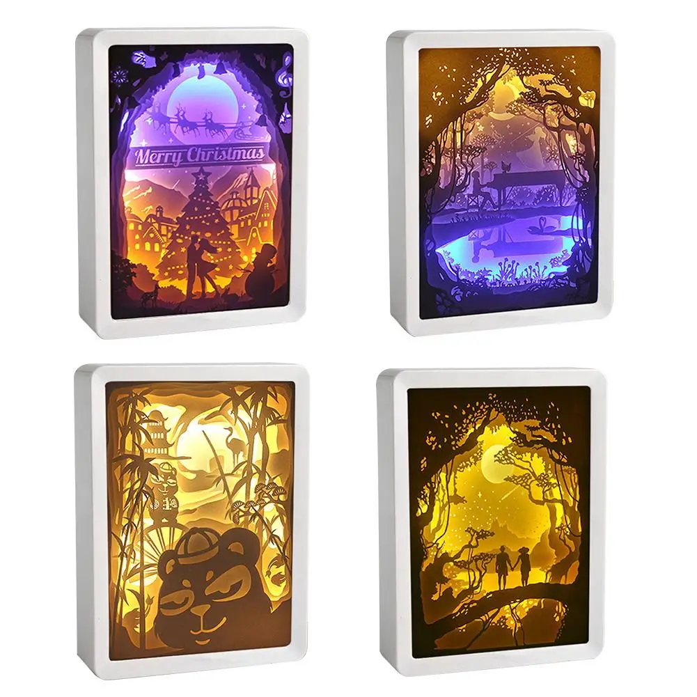 

Christmas Thanksgiving Day Valentine's Day 3D Paper Carving Crafts Decoration Piano Panda Home Gifts Lamp Light 3D Shadow Box