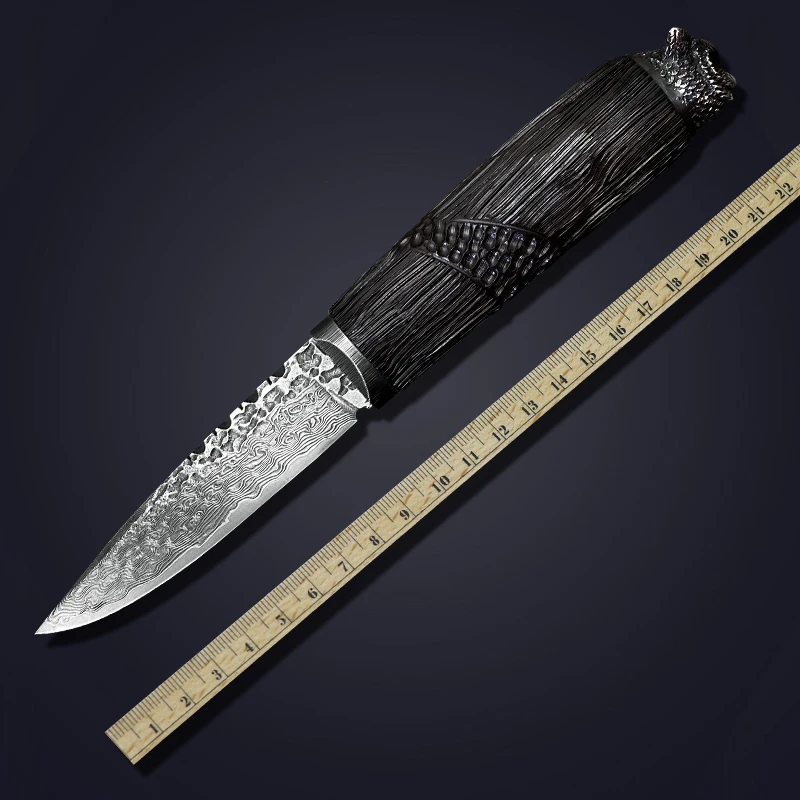 Verkauf Jagd Messer Handmade Damaskus Stahl Ebenholz Feste Klinge Tactical Messer Mit Mantel Bushcraft Leben-saving Messer Camping Werkzeug