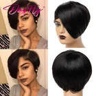 Цветные Короткие парики, парик из человеческих волос с челкой, парик с эффектом омбре, искусственные волосы T1b 30, бордовые прямые парики для женщин