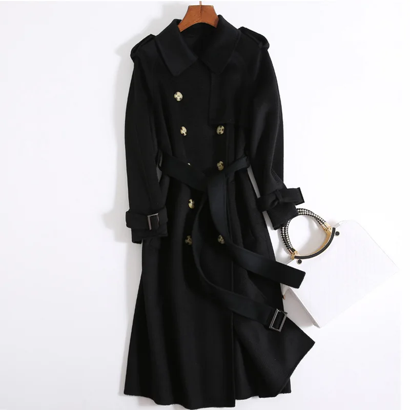 

New Coming Warm Thickened Wool Coat Double-breasted Office Ladies Wear to Work Cashmere Coat Europe Style Long Sleeve Long Coat