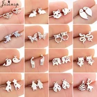 Мультфильм серьги-гвоздики с животными для женщин и детей ювелирные изделия маленькая бабочка собака кролик пчела Сова нержавеющая сталь серьги летние