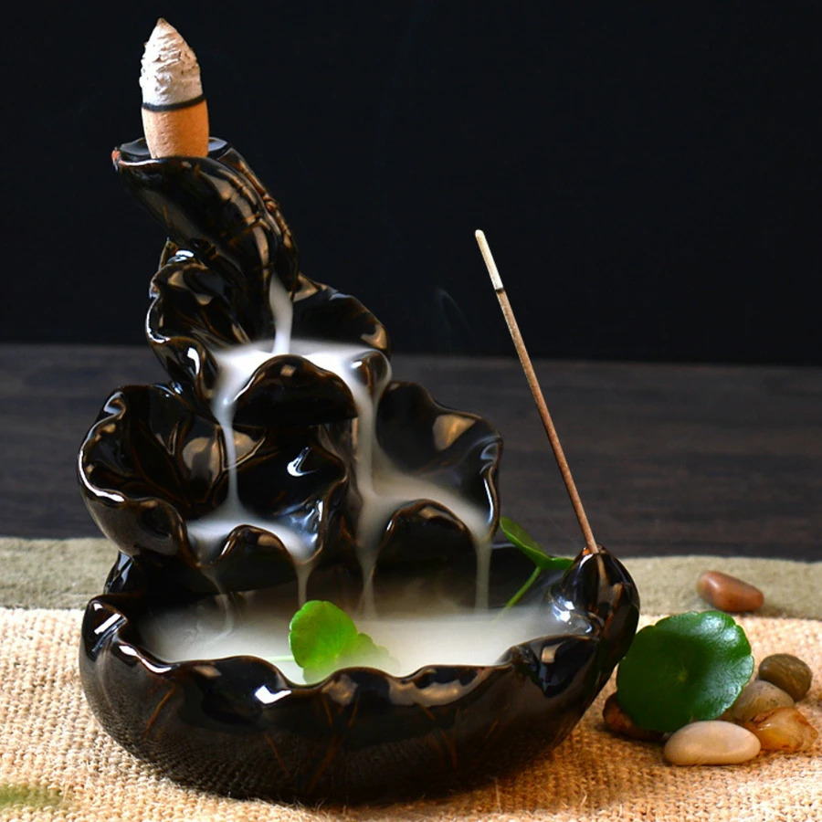 

Backflow Incense Porcelain Ceramic Cone Incense Burner Holder Buddhist +10 Cones