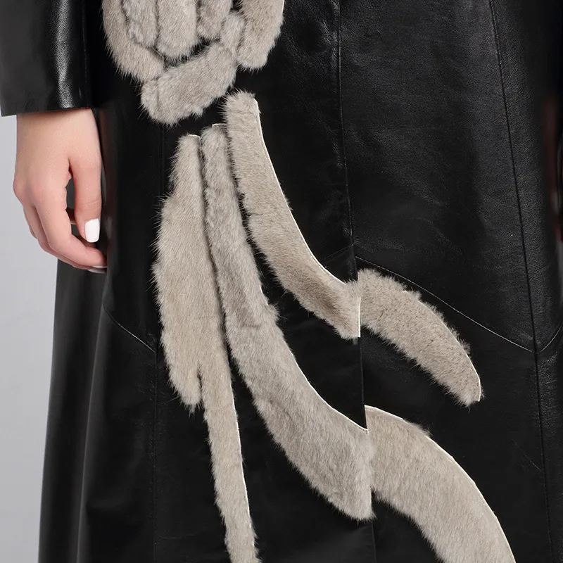 Женское длинное пальто зимняя теплая приталенная куртка из натуральной овечьей