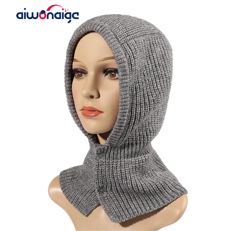 

2021 New Beanie Women's Hat Winter Cap Man's Hooded Scarf Collar Solid Color Knitted Hat Fashion Trend Ins Unisex Elastic Hat