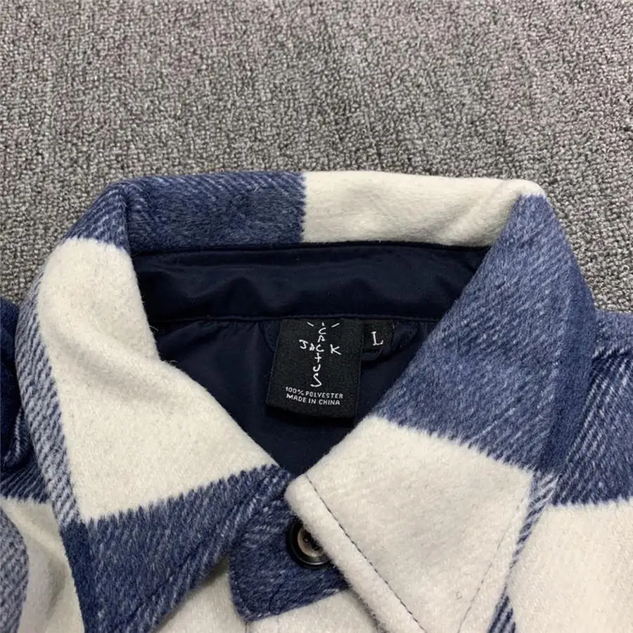 

2020fw Embroidery Travis Scott Cactus Jack FLANNEL Hoodies Men Women Hooded plaid Wool Jersey Coats harajuku