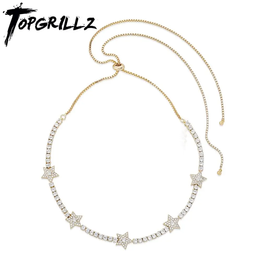 

TOPGRILLZ Five-pointed star Choker Necklace 3MM Tennis Chain Iced Out Cubic zirconia Women's Necklace Hip Hop Charm Jewelry Gift