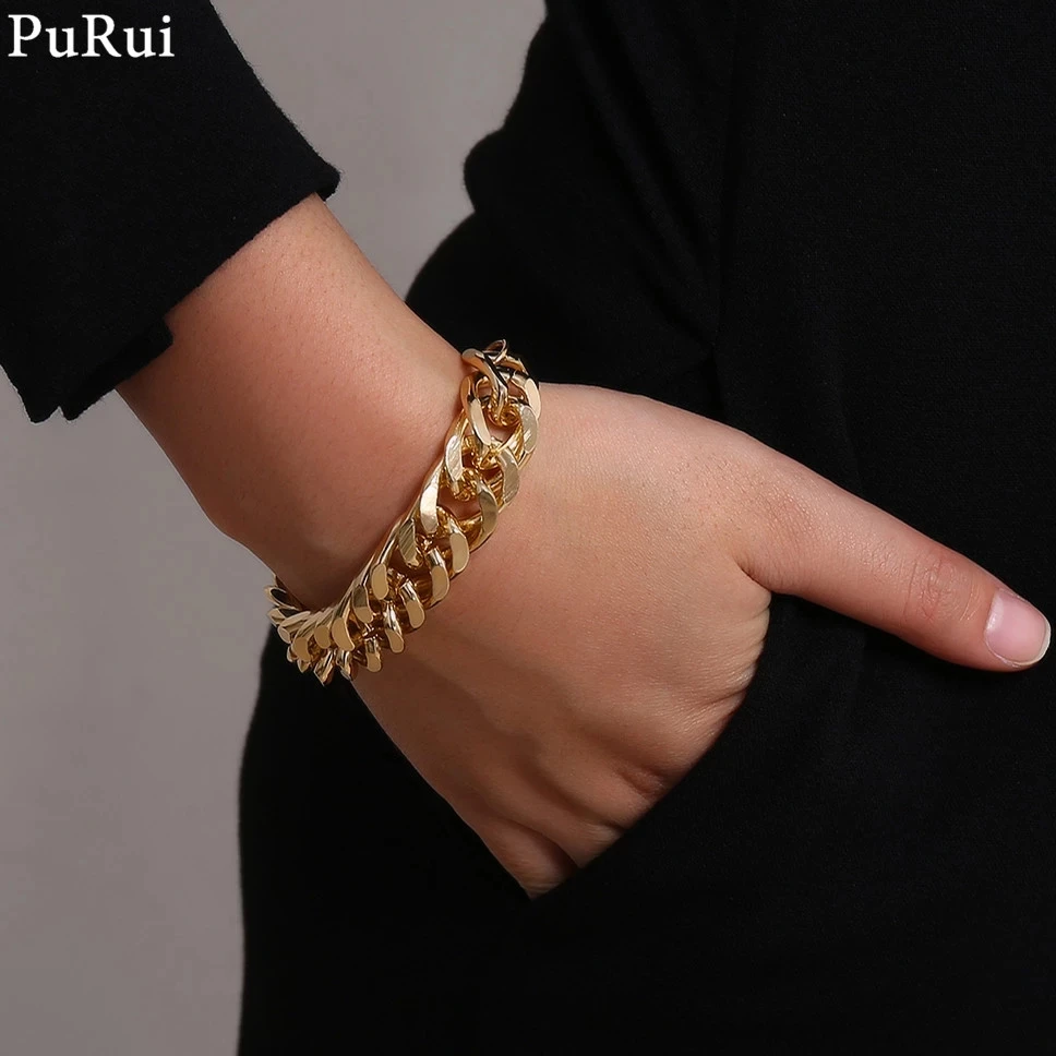 Женский браслет-цепочка PuRui в стиле хип-хоп толстая цепь из алюминия и металла