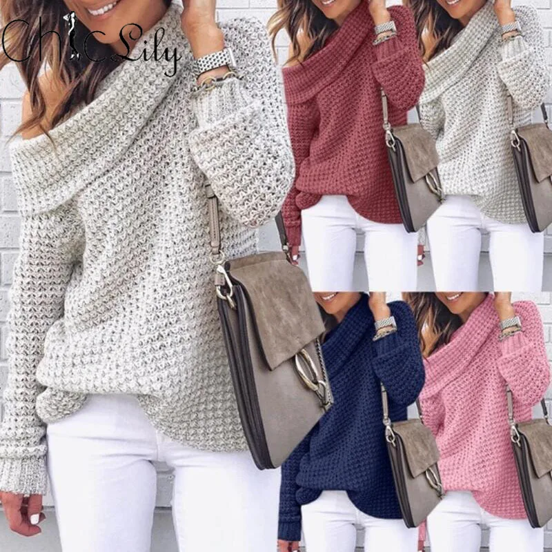 

Chiclily Solid Color Turtleneck Sweater Autumn Winter Pull Jumpers Casual Warm Sweaters Female Oversized Tops