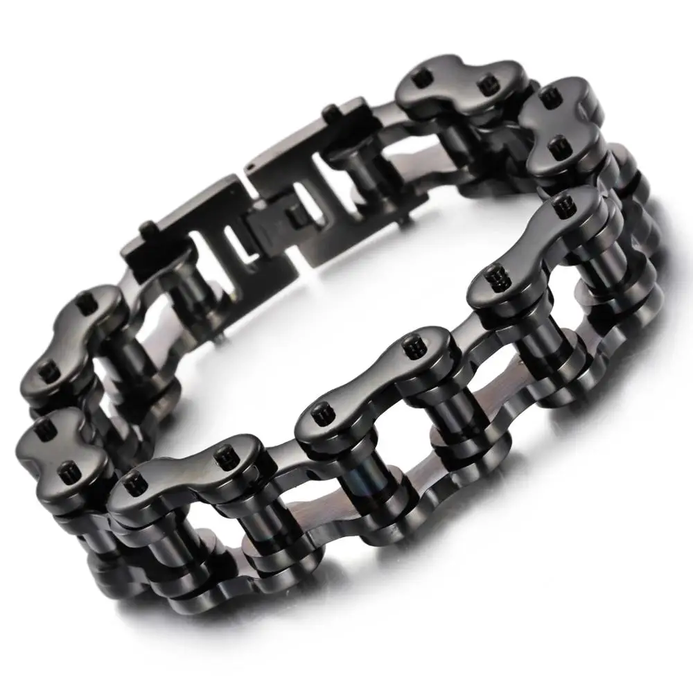 

Новое поступление, браслет-цепочка в стиле хип-хоп из полированной нержавеющей стали 316L, черная велосипедная цепь, Байкерский браслет в сти...