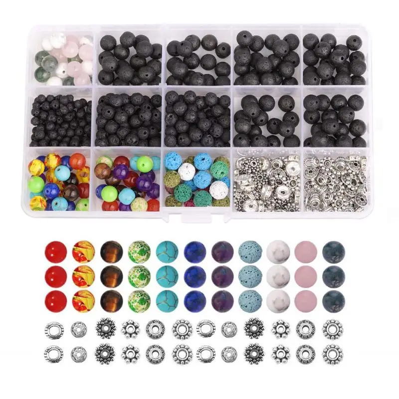 

4-8mm Loose Beads Lava Beads Crystal String Mixed Color Combination Box Set for DIY Jewelry Making Necklace Bracelet X5QE