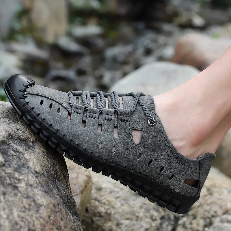 

Summer Men'S Shoes High Quality Leather Casual Shoes Men Breathable Hollow Leather Casual Shoes Men Outdoor Beach Men Shoes