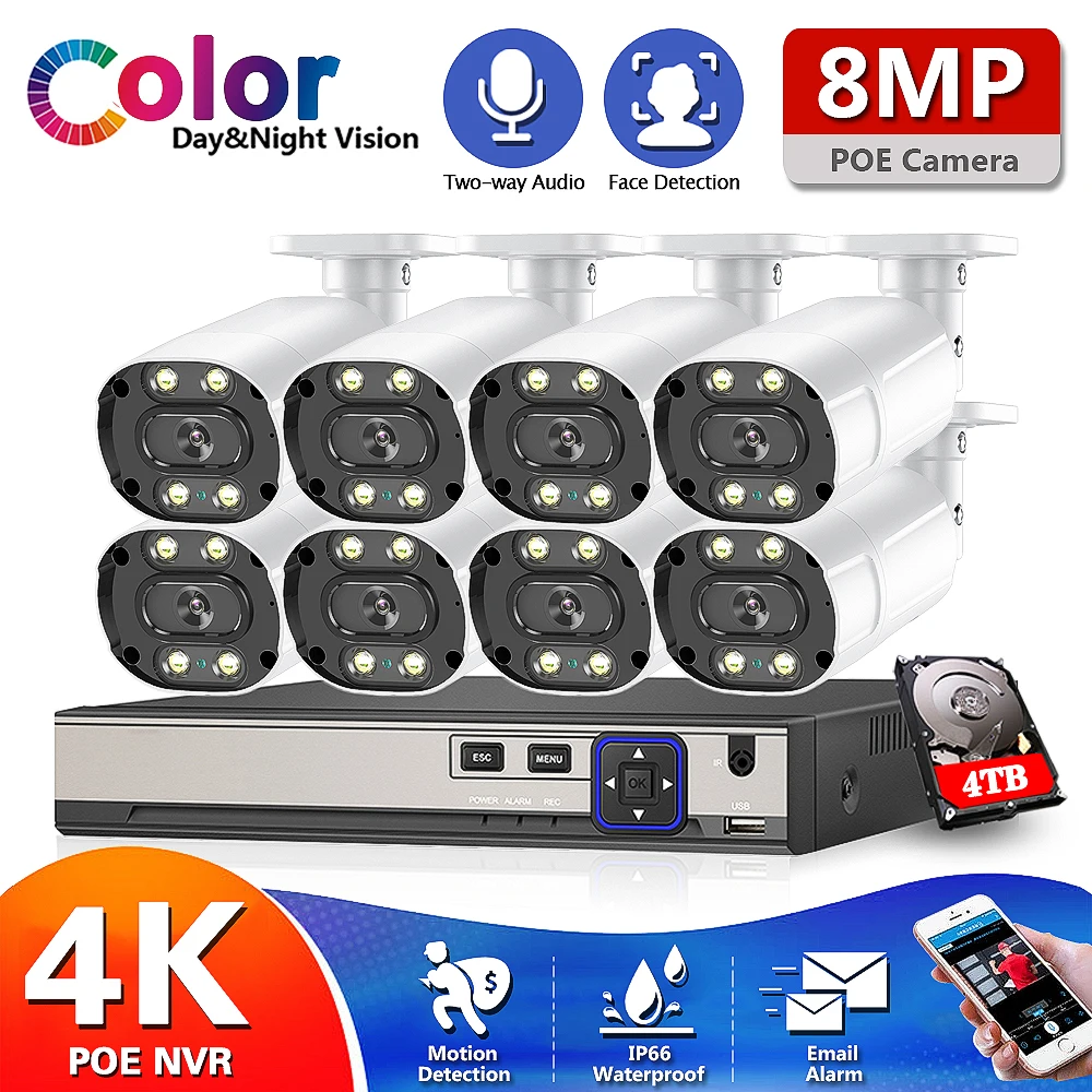 

Цветная камера ночного видения IP CCTV мониторинг система безопасности комплект 8CH 4K NVR наружное видеонаблюдение фотокамера s система