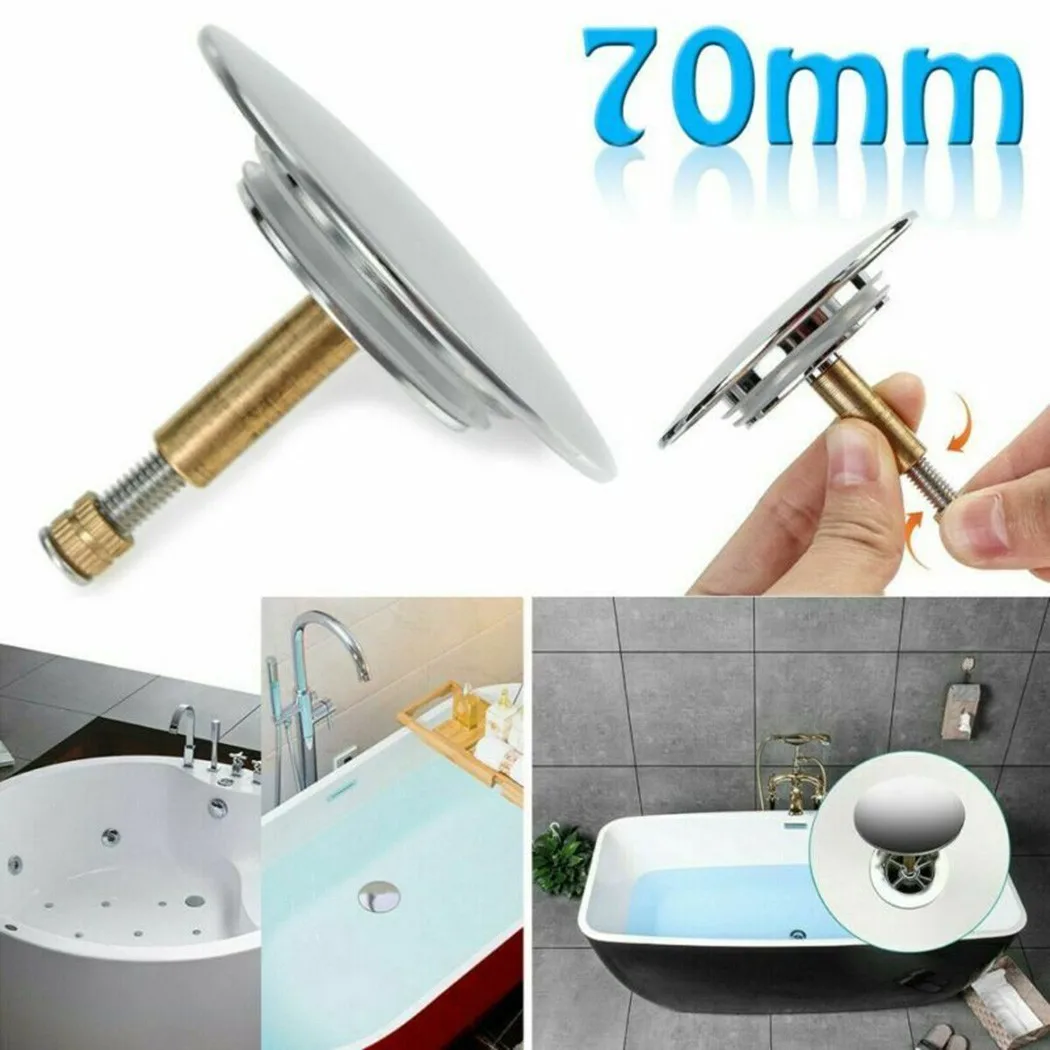 70mm Bath Basin Waste Stopper Plug Bath Replacement Plug Adjustable Bathroom Drain Plug Replacement Accessory