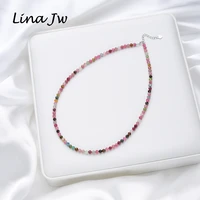 4mm natural stone tourmaline handwork necklace for women gift wedding party jewelry 925 sterling silver amethyst choker