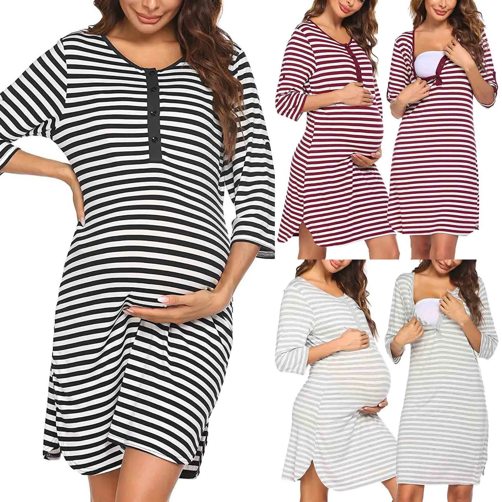 

Woman Stripe Short Sleeve Breast-Feeding Pregnant Maternity Nursing Dress robe allaitement Ã©tÃ© zwangerschaps jurk premaman dress