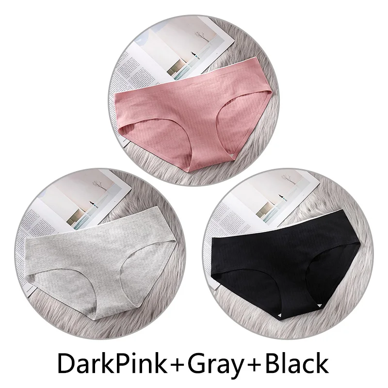 DPink Gray Black 3 шт. сверхтонкое, бесшовное нижнее белье из хлопка, Для женщин нижнее белье, мягкие трусики с большими чашечками для Размеры 4XL белье соты с заниженным шаговым швом ткань нижнее бельё - Цвет: DPink Gray Black
