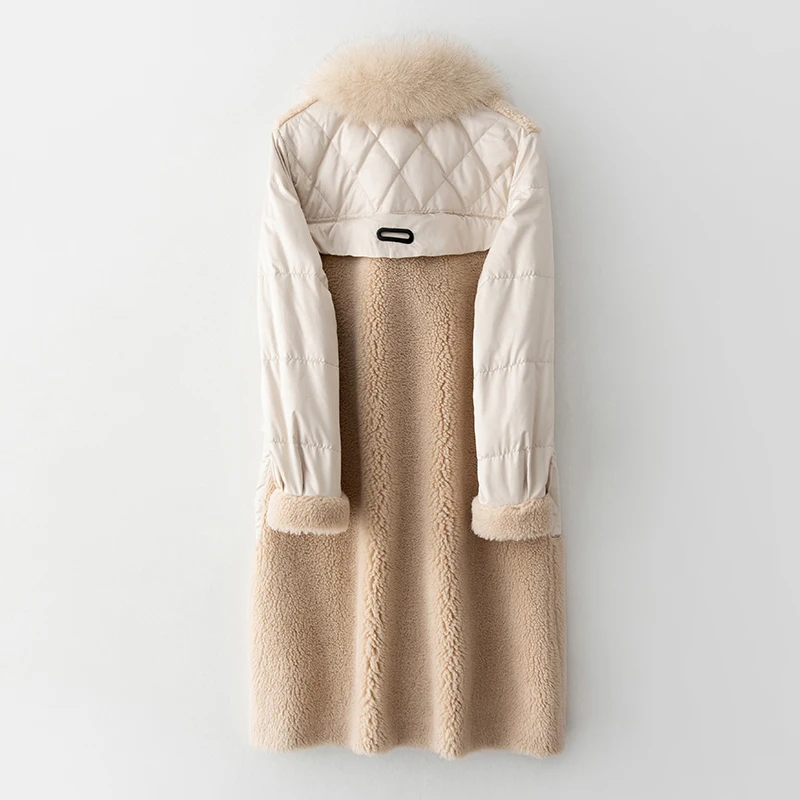 Real Fur Coat Female Wool Jacket Fox Fur Collar Sheep Shearling Autumn Winter Coat Women Clothes Korean Down Coat ZT4287