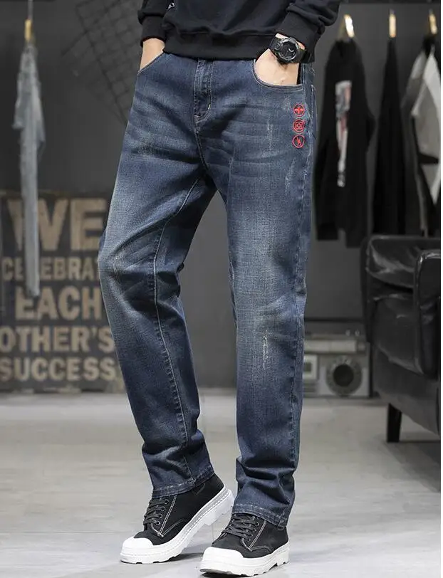 Men's Jeans Classic Style Business Casual Advanced Stretch Denim Trousers Feet Pants Male Baggy Jeans Size 30-46