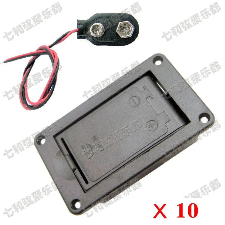 

10 sets Active Guitar Bass Pickup 9V Battery Box Holder Case Compartment Cover and 9 Volt Battery Clip Buckle (DCH-FX-DK10)
