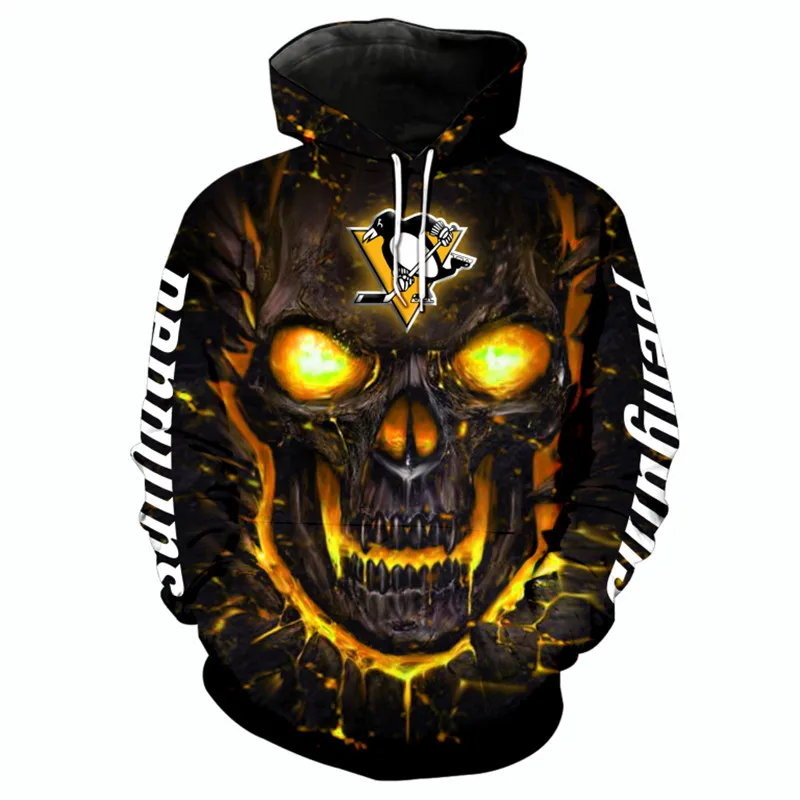 

Pittsburgh Men's Fashion 3D Hoodie White yellow stitching geometric line penguin print Penguins Cool outdoor sweatshirt