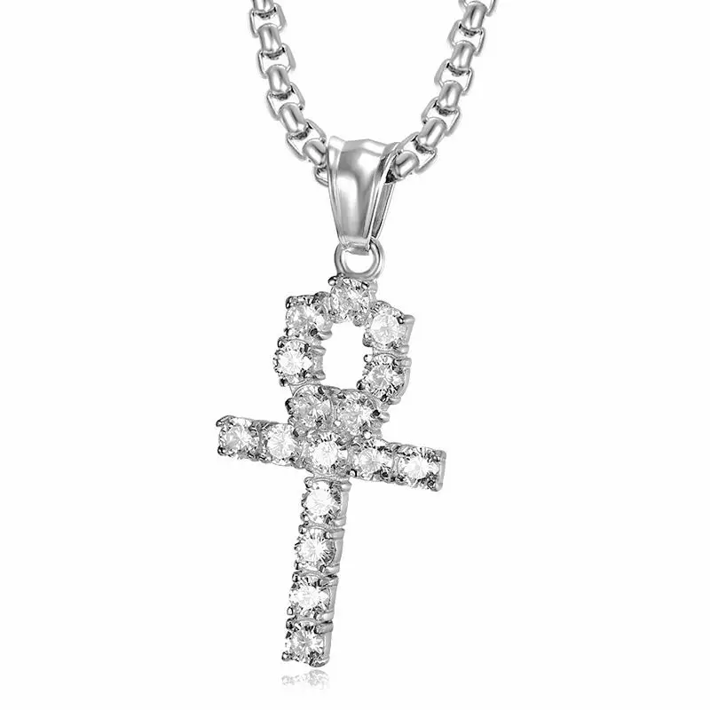 

Men/Women Hip hop iced out Ankh cross pendant necklaces High quality AAA Zircon vintage charm necklace Hiphop jewelry for gifts