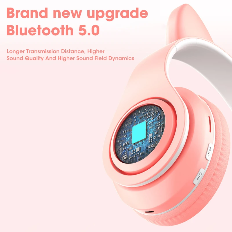 flashing led bluetooth wireless headset cute cat ears headphones with mic tf fm kid girl stereo music earbud phone earphone gift free global shipping