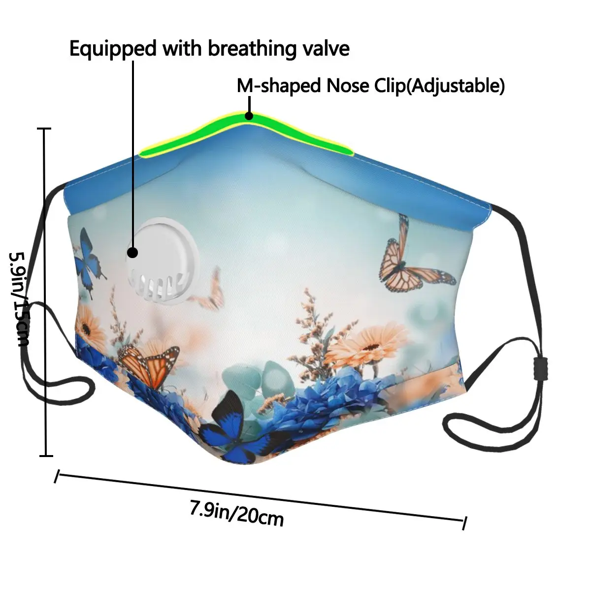 

Washable Reusable Mask Hydrangeas Daisies Yellow Blue Anti Pollution Mouth Respirator Dust Masks Mouth Muffle with Filter