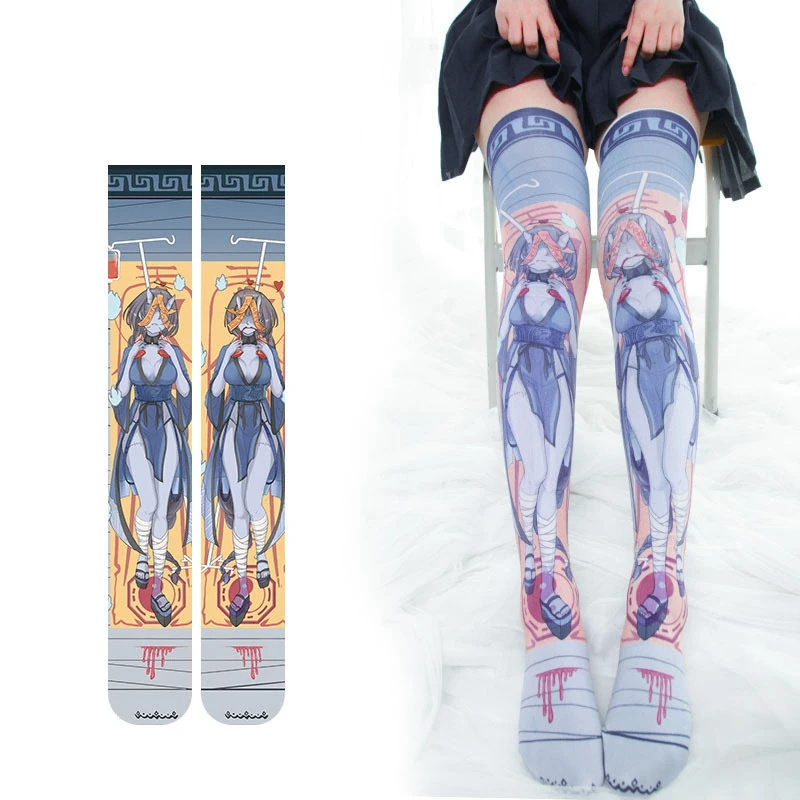 

The Seven Deadly Sins Gowther Meliodas Diane Merlin Cosplay Cartoon Pattern Printed Over Knee Socks Lolita Gothic Sexy Stockings