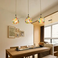 retro tiffany stained glass 3 lights pendant lamp round long base colorful handmade glass kitchen light fixtures decoration e27