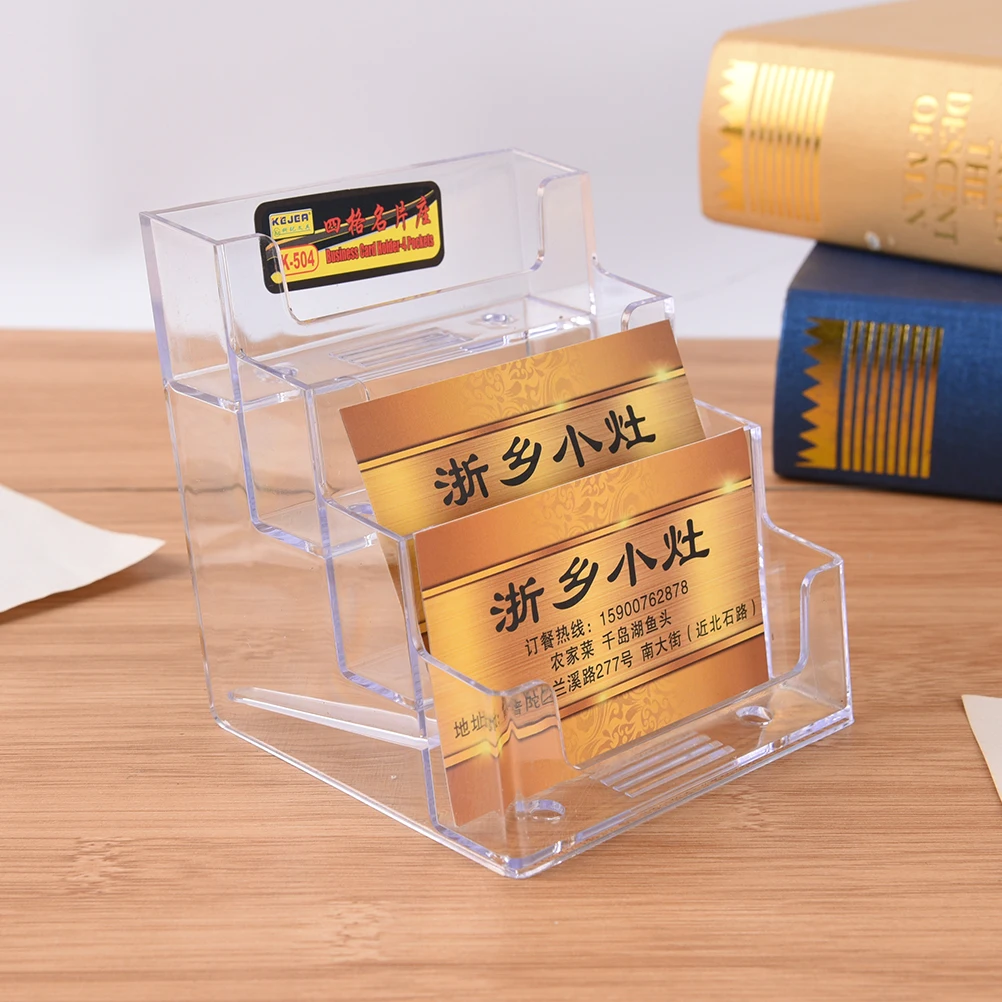 

4Pocket Clear Desktop Office Counter Acrylic Business Card Holder Stand Display Fit For Office Dedicated Multi-layer Card Holder