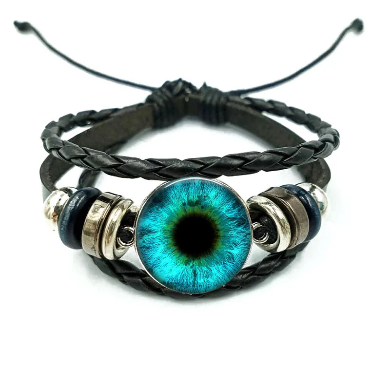 Злой Глаз Дракона черный плетеный кожаный браслет сплетенный стеклянные
