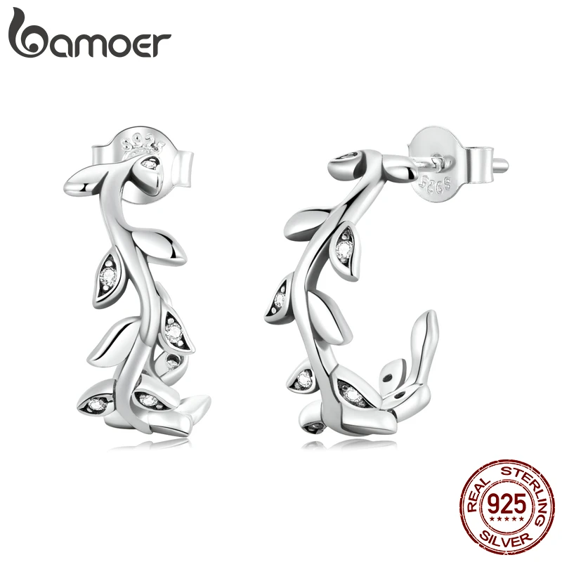 

Bamoer Delicate Leaf Stud Earrings Geniune 925 Sterling Silver Plant Ear Studs for Women Dainty Earrings Jewelry Wedding Gift