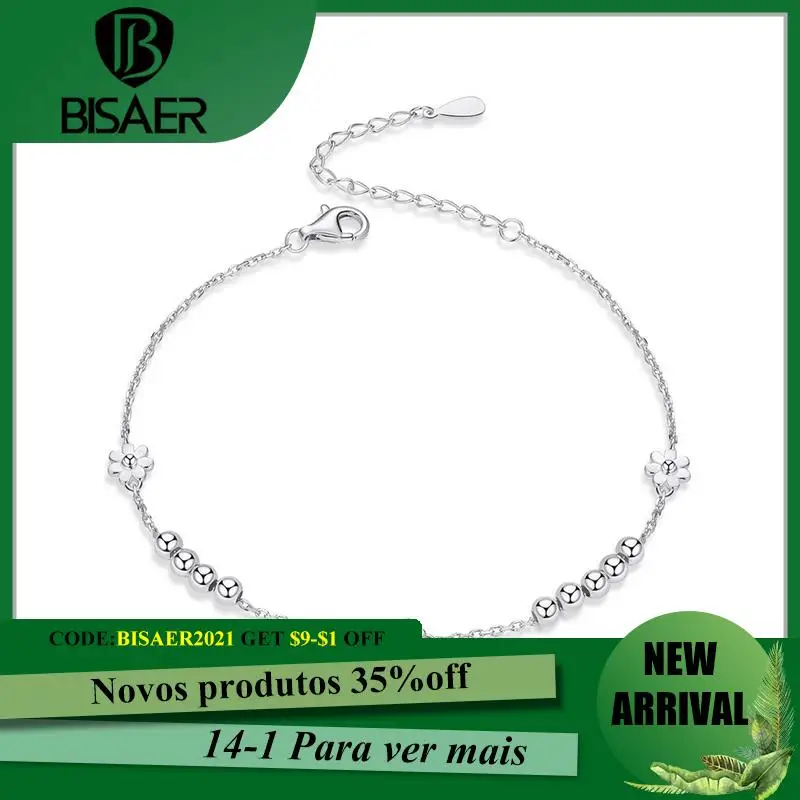 

BISAER Bracelets Genuine 100% 925 Sterling Silver Daisies Cute Flower Original Bracelet For Women Silver Jewelry Gift HSB146