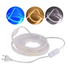 Светодиодная лента 120 светодиодныйm 220V 2835 водонепроницаемая гибкая светодиодная лента высокой яркости с выключателем питания