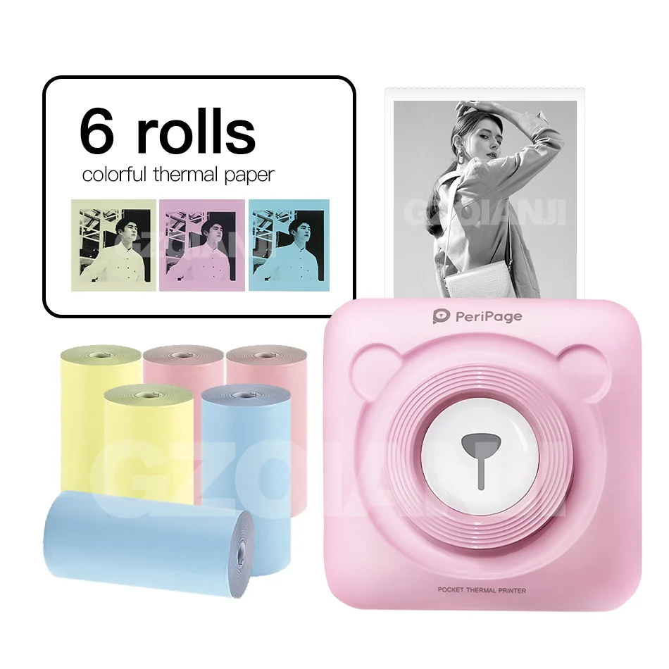PK-ColorPaper-6Roll Мини POS Портативный Карманный Принтер Мобильный Тепловой Bluetooth 58 мм Мини Беспроводной POS Тепловой Фотопринтер для Android iOS Телефон - Цвет: PK-ColorPaper-6Roll
